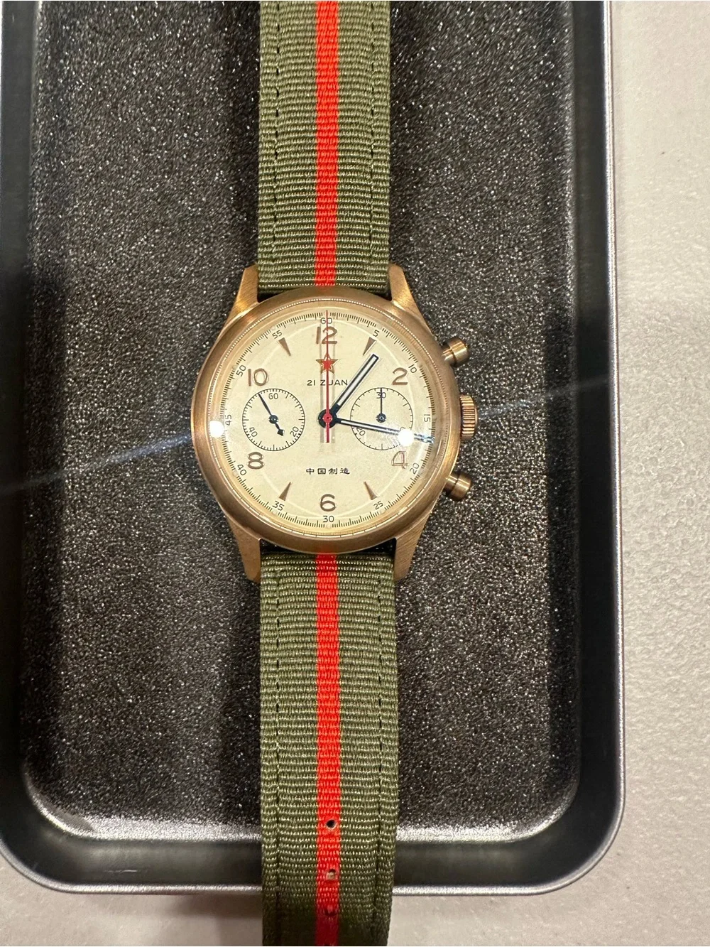 Seagull 1963 Bronze 40mm Lume Chronograph Sapphire Blue Hands